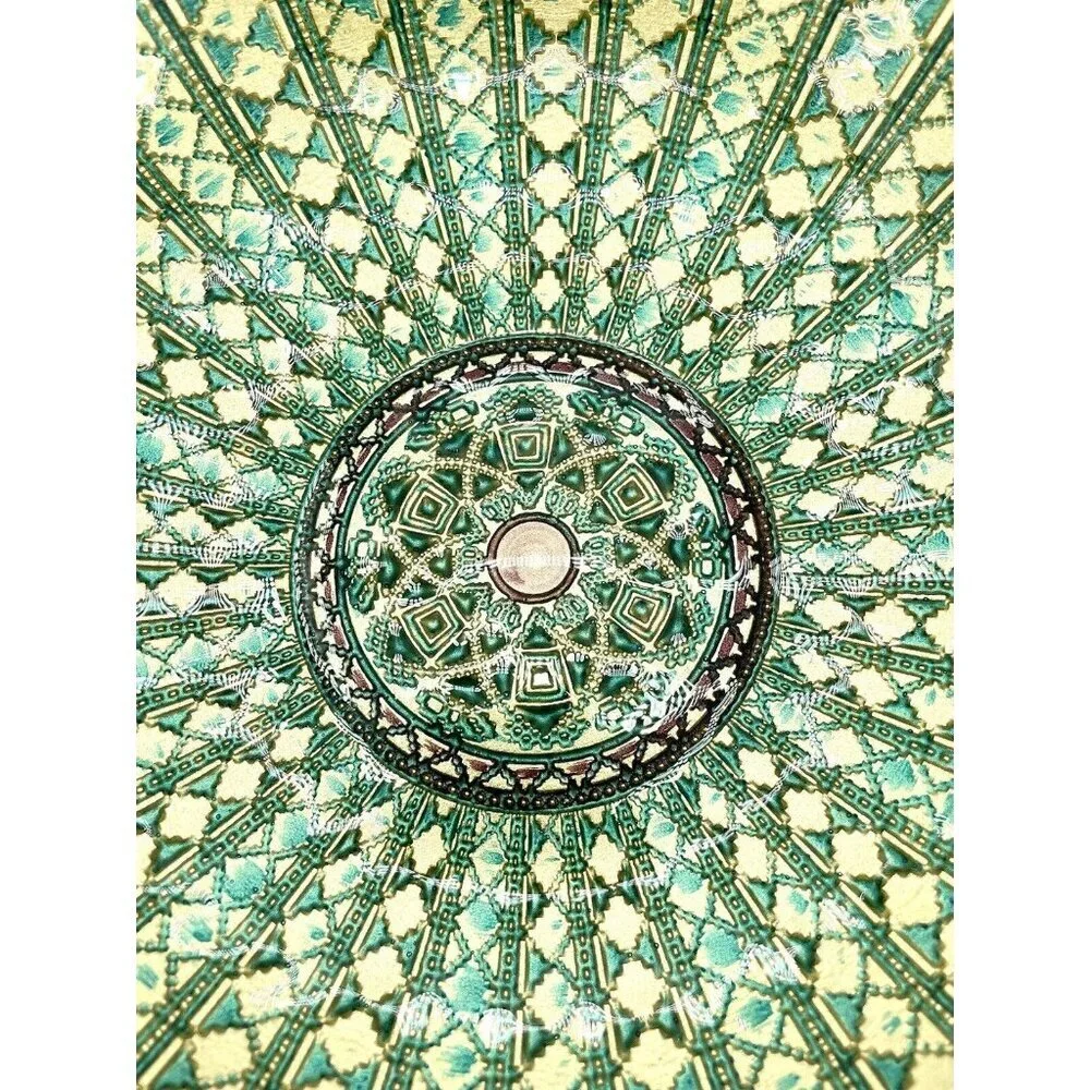 Turkish Glass Round Bowl Dinner Display Gold Lace Print 13.75